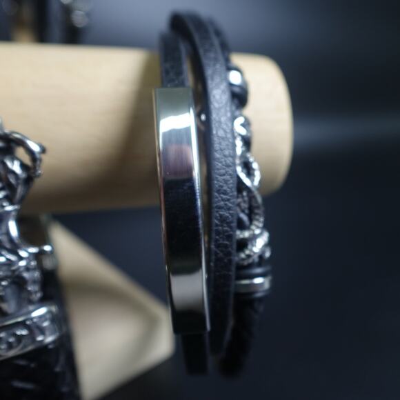 Stainless Steel Bar Accent and Leather Bracelet with Skull & Snake - Picture 9 of 9